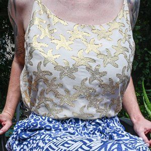 Golden Starfish, Silk Lilly Pulitzer tank, XL